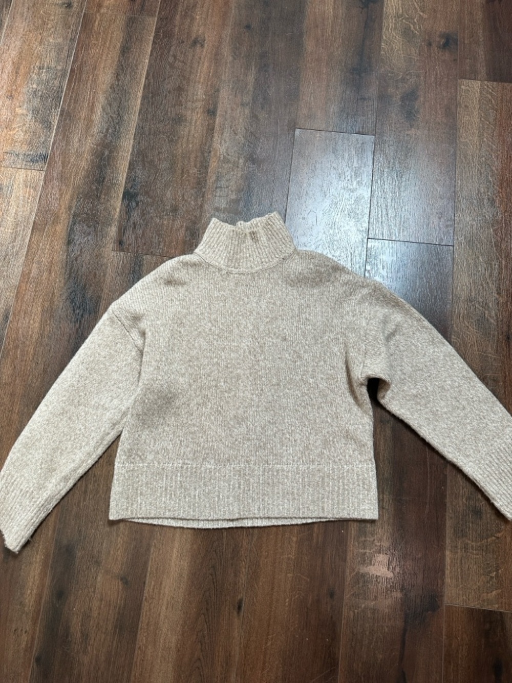 H&M Cream Taupe Ribbed Cowl Neck Sweater